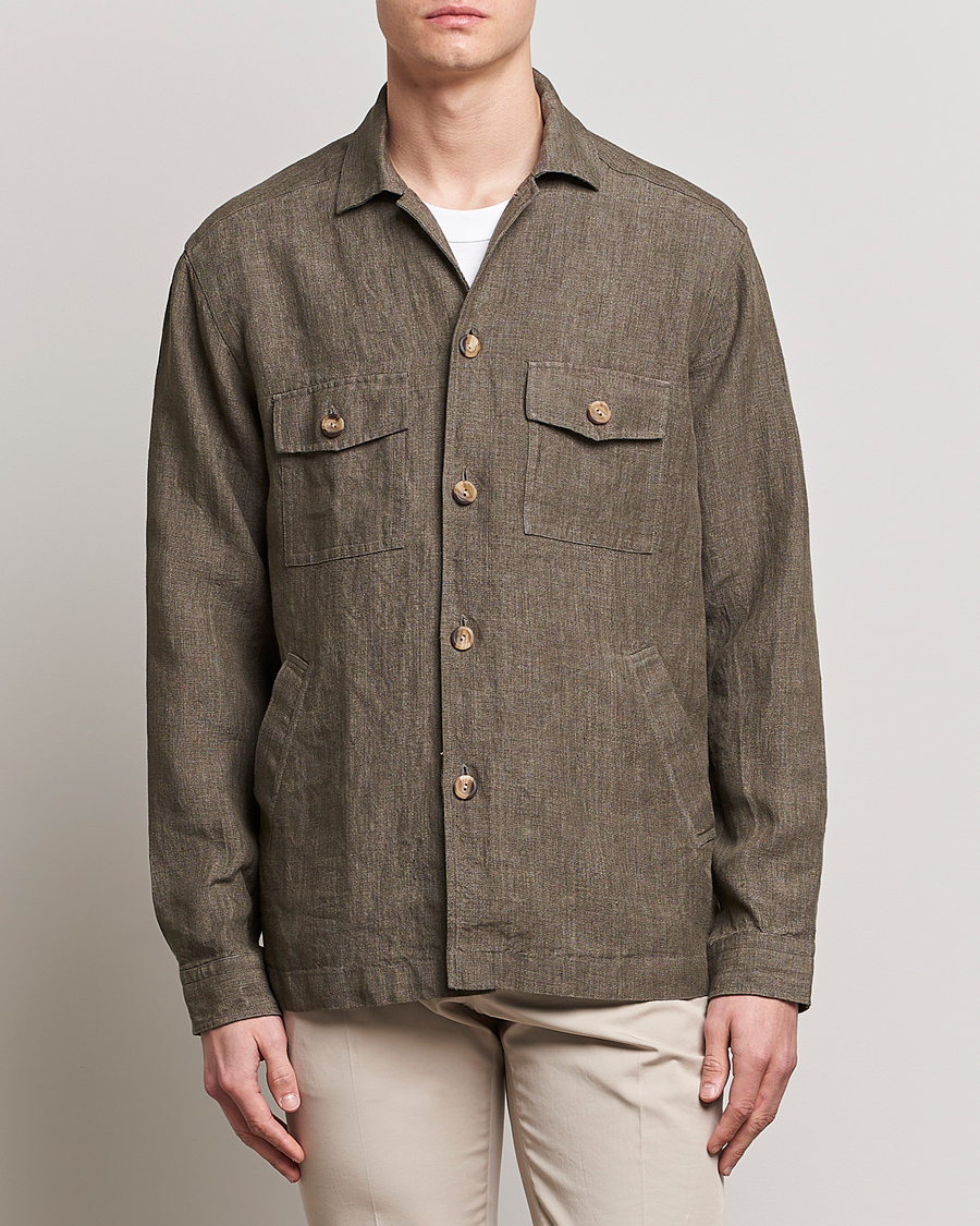 Heren | Overhemden | Eton | Linen Twill Overshirt Dark Green