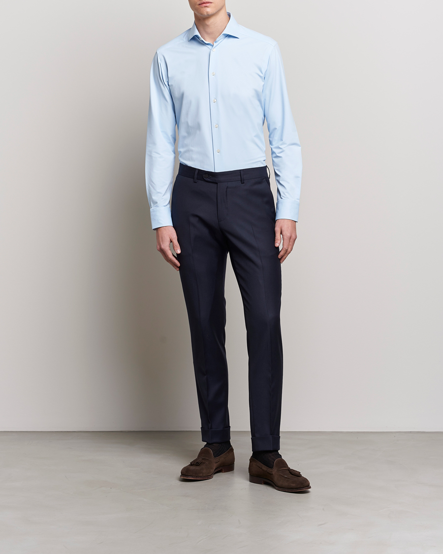 Heren | Overhemden | Eton | Slim Fit Four Way Stretch Shirt Light Blue