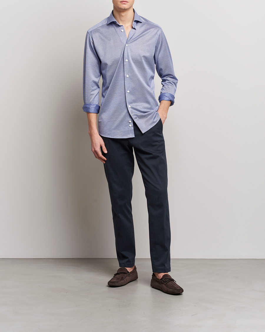 Heren | Overhemden | Eton | Filo Di Scozia King Knit Shirt Mid Blue