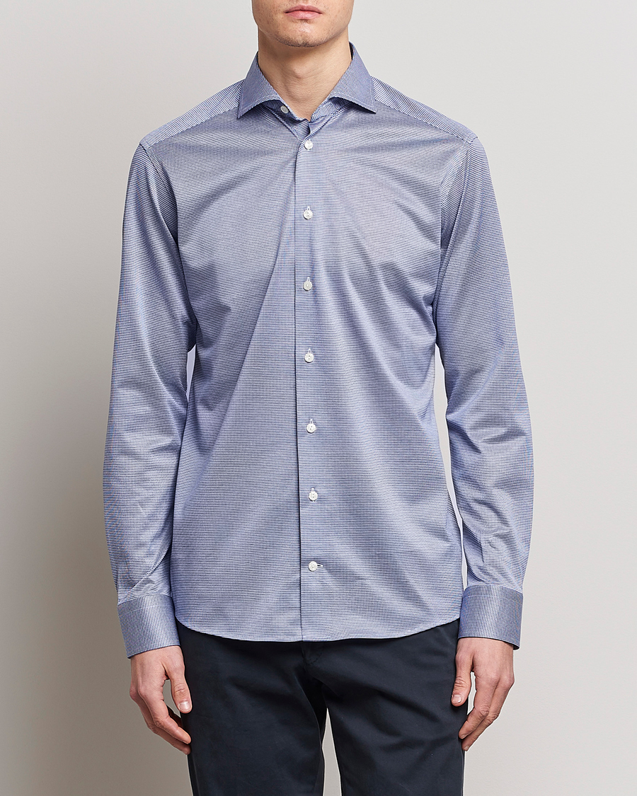 Heren | Overhemden | Eton | Filo Di Scozia King Knit Shirt Mid Blue