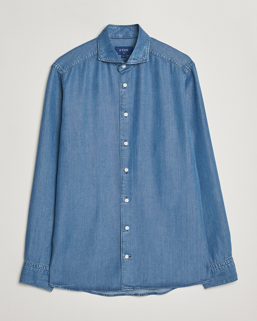 Heren | Overhemden | Eton | Light Denim Tencel Shirt Navy Blue