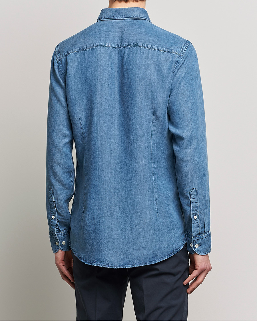 Heren | Overhemden | Eton | Light Denim Tencel Shirt Navy Blue