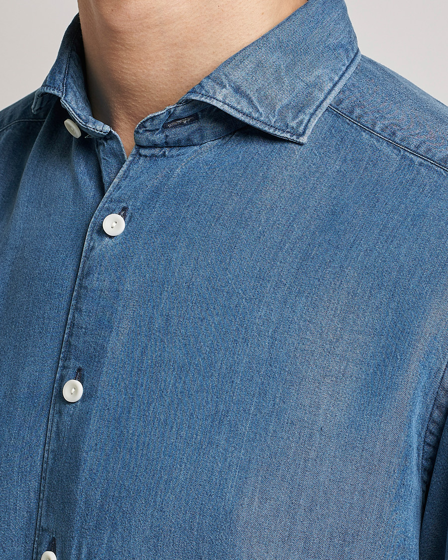 Heren | Overhemden | Eton | Light Denim Tencel Shirt Navy Blue