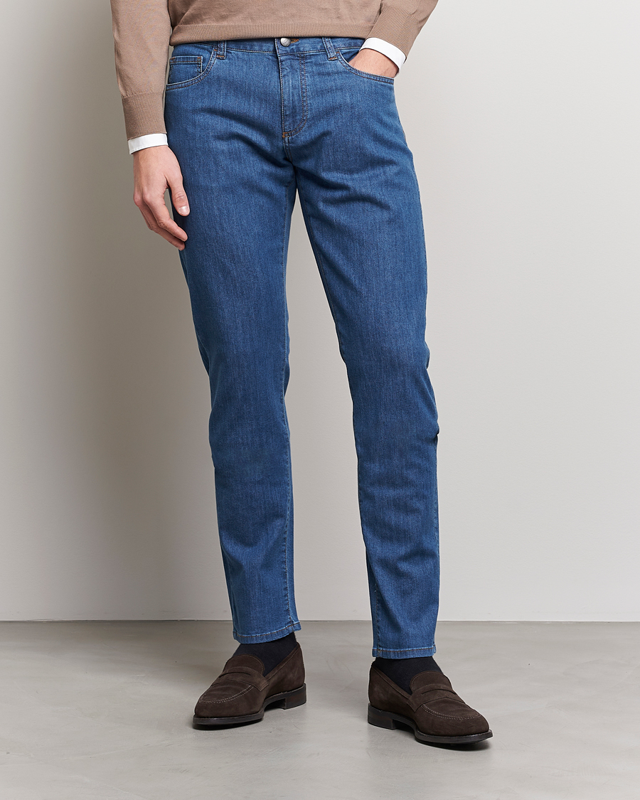 Heren | Blauwe jeans | Canali | Slim Fit 5-Pocket Jeans Blue Wash