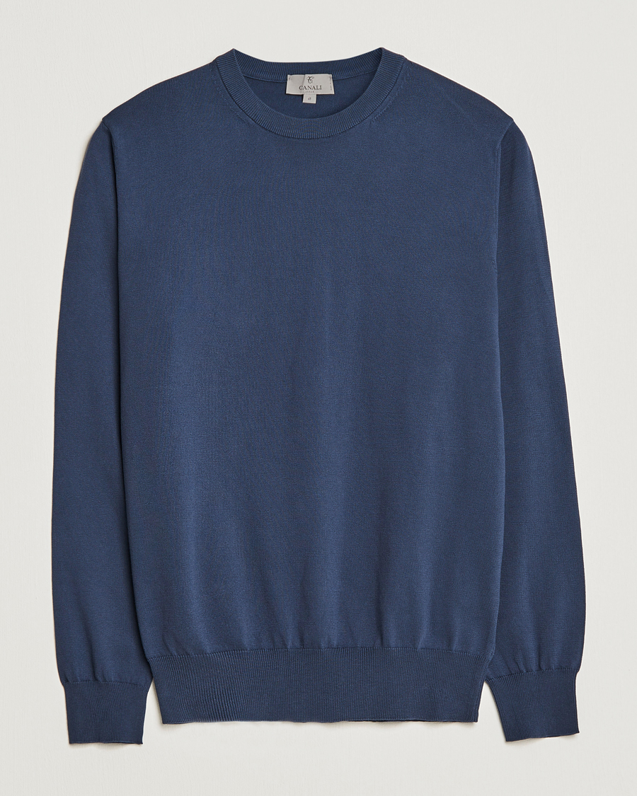 Heren | Truien | Canali | Cotton Crew Neck Pullover Steel Blue