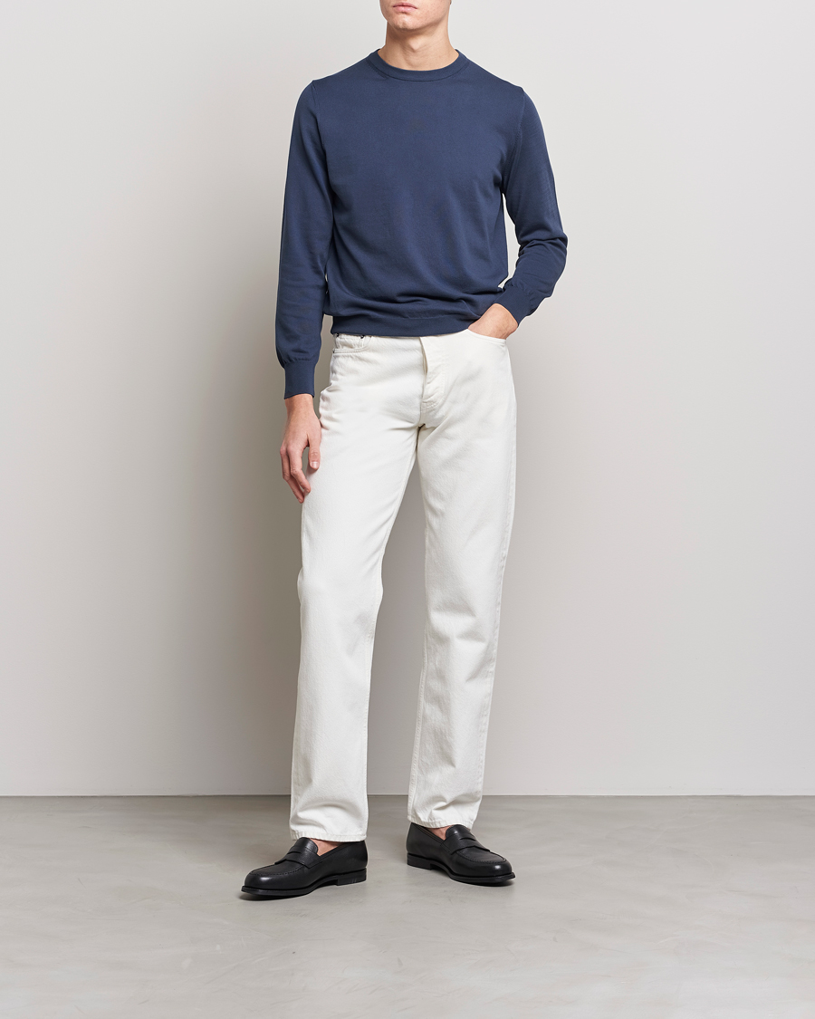 Heren | Truien | Canali | Cotton Crew Neck Pullover Steel Blue