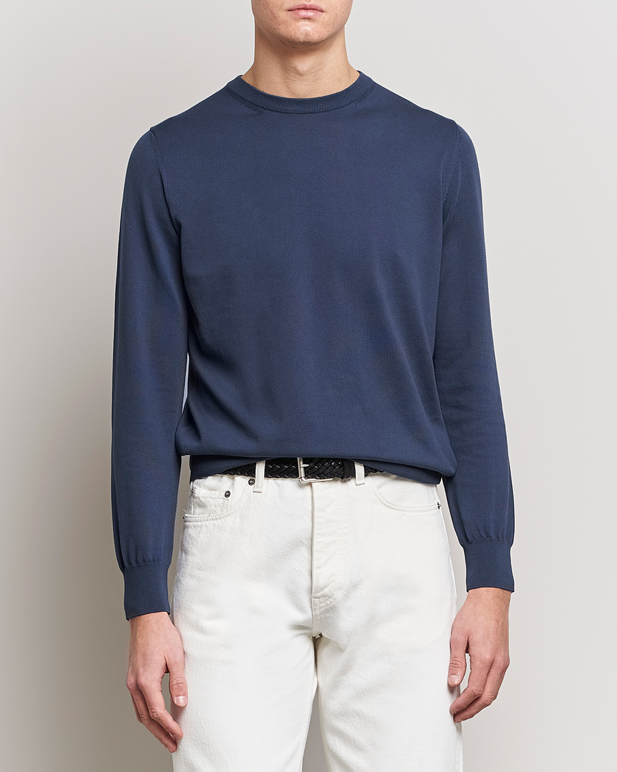 Heren | Truien | Canali | Cotton Crew Neck Pullover Steel Blue