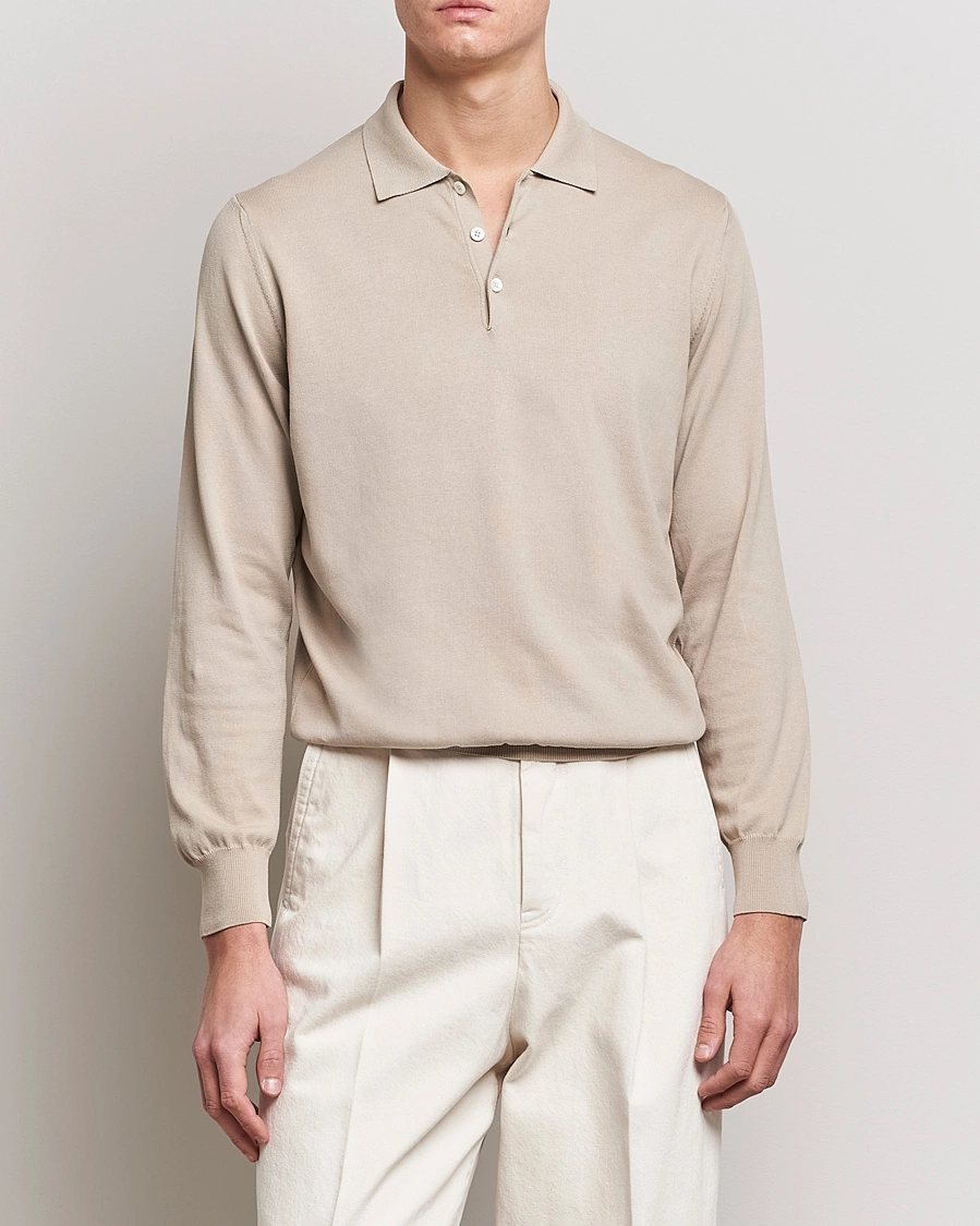 Heren | Business & Beyond | Canali | Cotton Long Sleeve Polo Beige