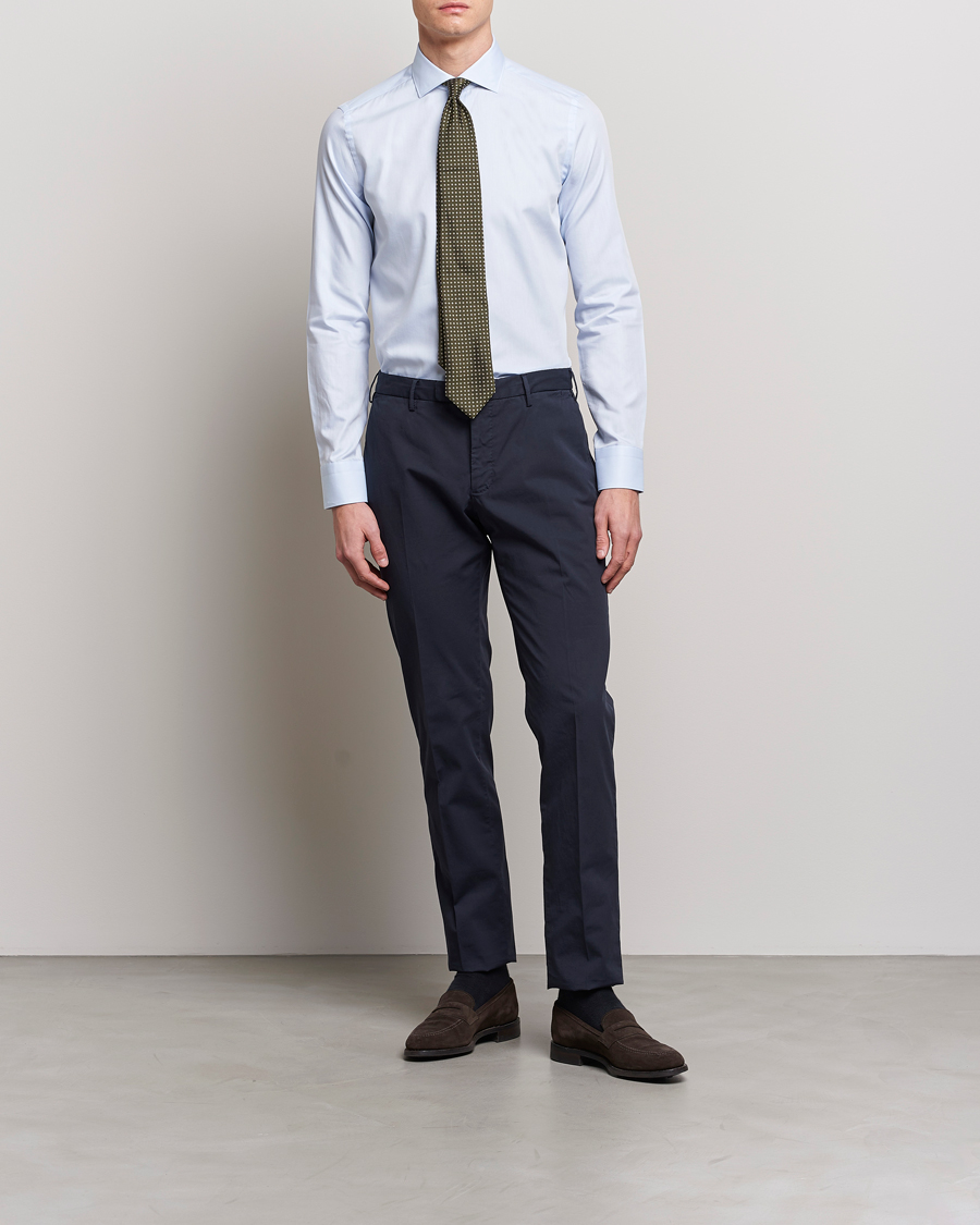 Heren | Quiet Luxury | Canali | Slim Fit Cotton Shirt Light Blue