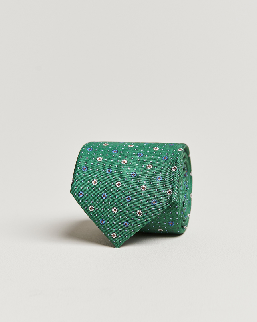 Heren | Canali Printed Flower Silk Tie Green | Canali | Printed Flower Silk Tie Green