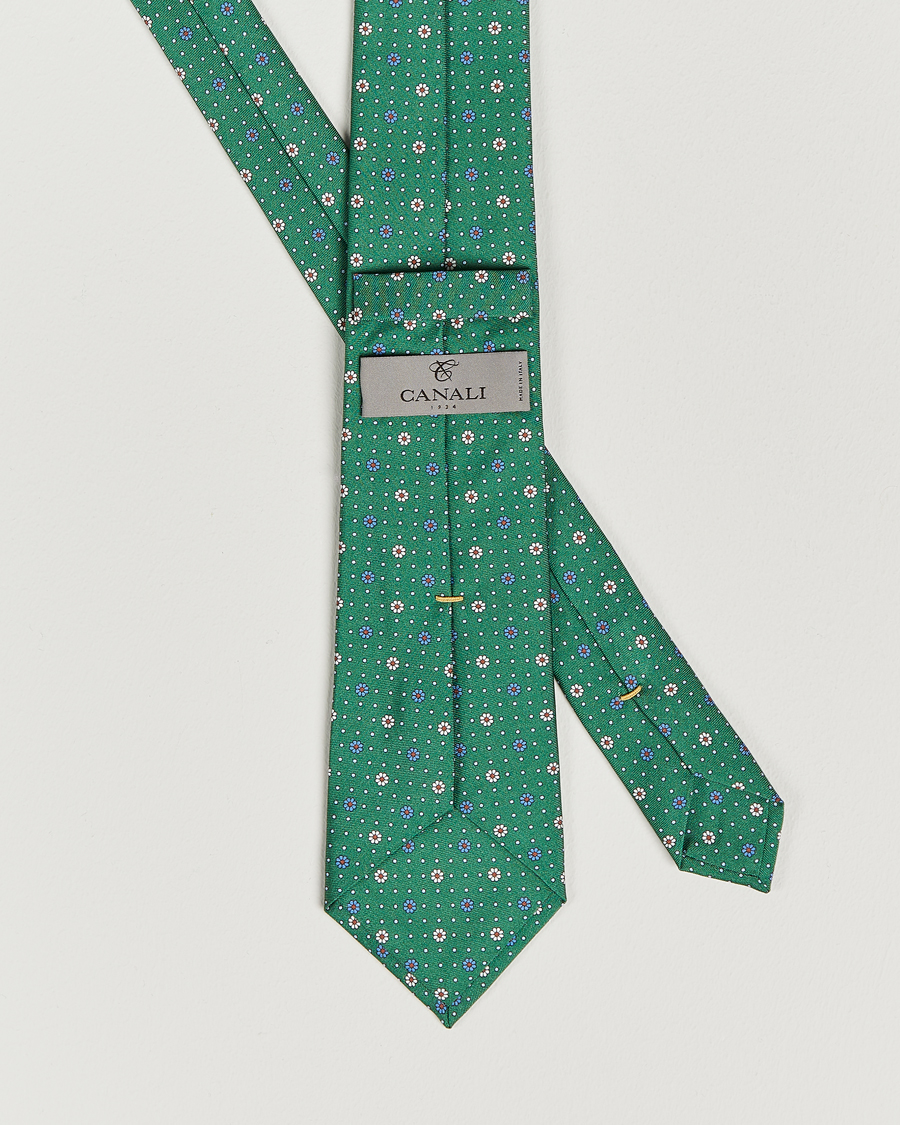 Heren | Canali Printed Flower Silk Tie Green | Canali | Printed Flower Silk Tie Green
