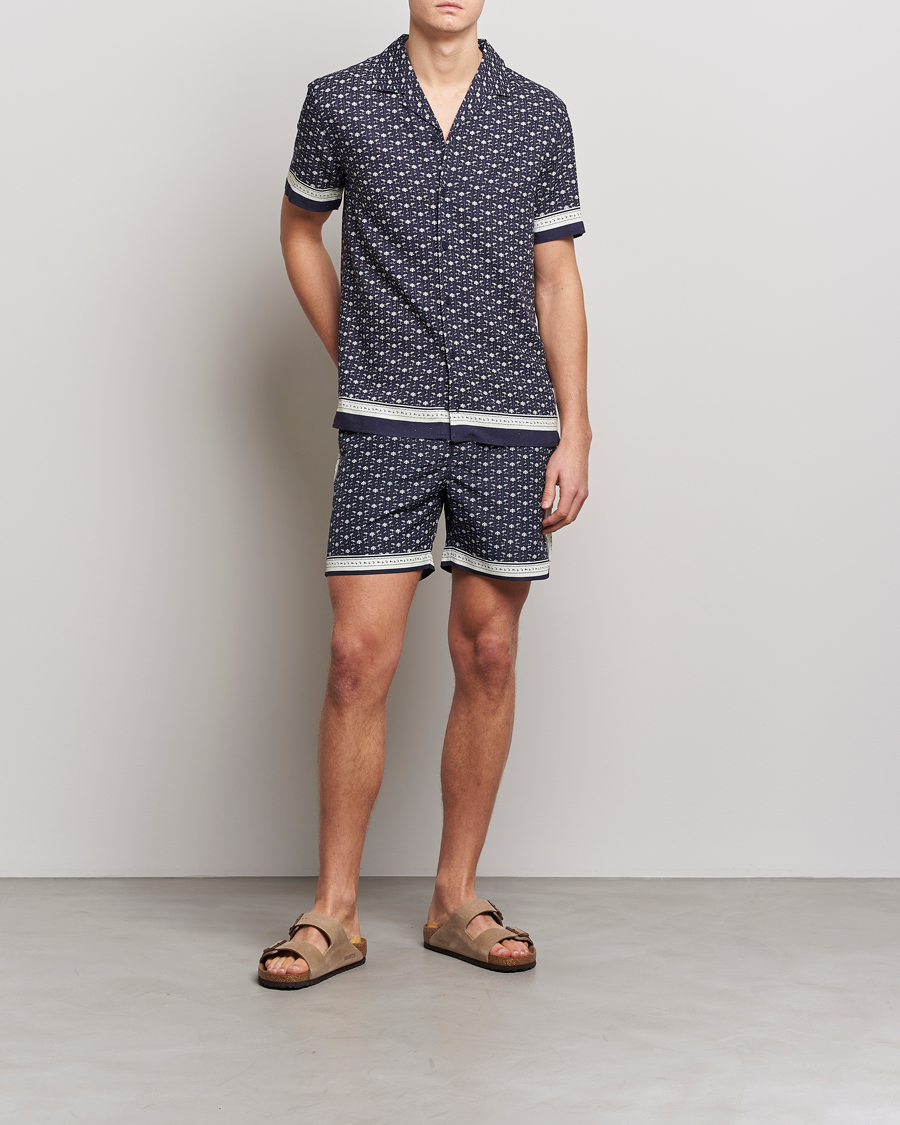 Heren | Overhemden | Orlebar Brown | Hibbert Bandana Viscose/Linen Shirt Dark Sapphire