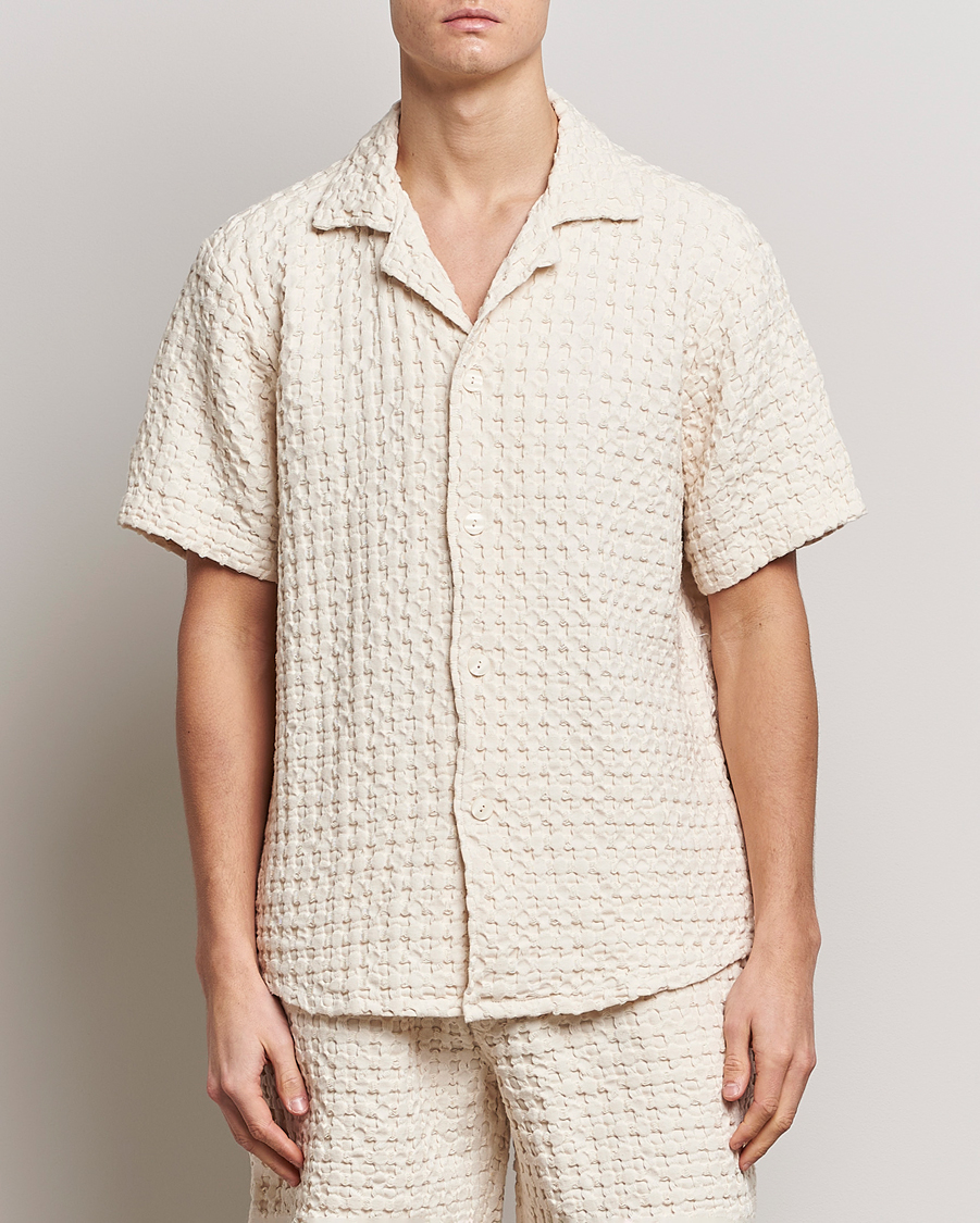 Heren | Overhemden | OAS | Cuba Waffle Shirt Ecru