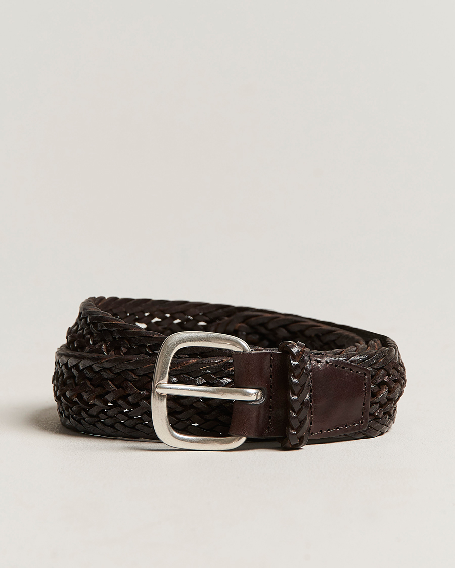 Heren | Orciani Braided Leather Belt 3,5 cm Dark Brown | Orciani | Braided Leather Belt 3,5 cm Dark Brown