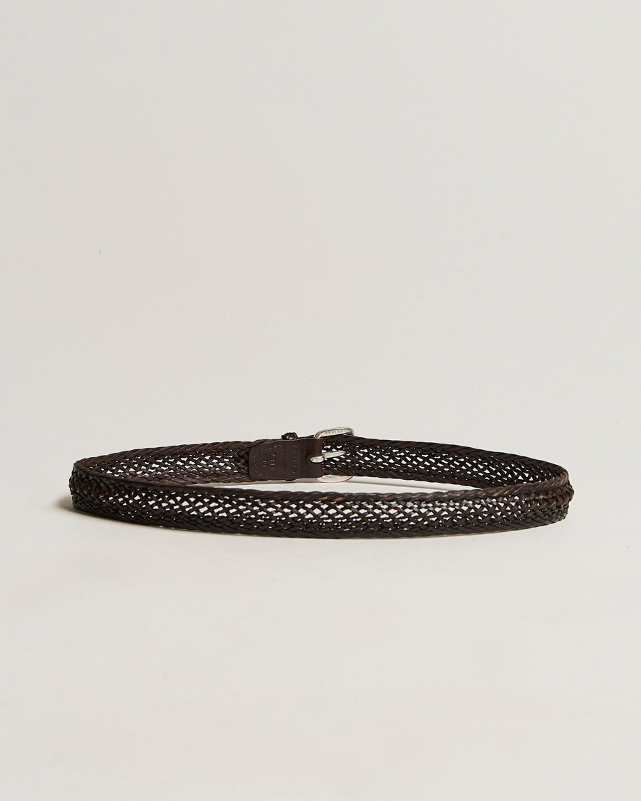 Heren | Orciani Braided Leather Belt 3,5 cm Dark Brown | Orciani | Braided Leather Belt 3,5 cm Dark Brown