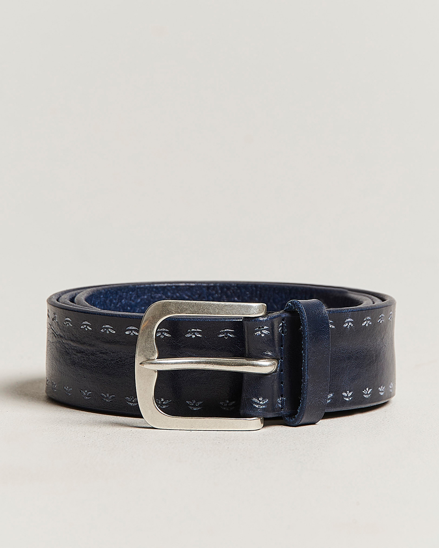 Heren | Orciani Hand Painted Leather Belt Navy | Orciani | Hand Painted Leather Belt Navy
