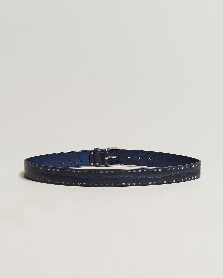 Heren | Orciani Hand Painted Leather Belt Navy | Orciani | Hand Painted Leather Belt Navy