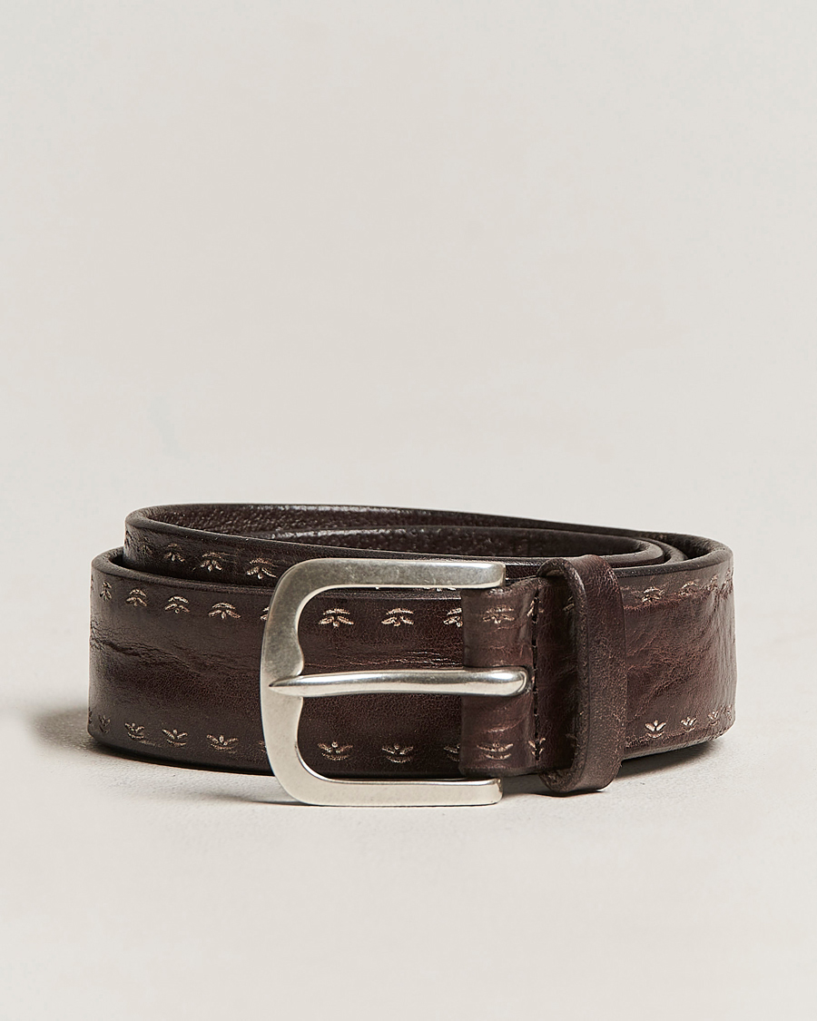 Heren | Orciani Hand Painted Leather Belt Dark Brown | Orciani | Hand Painted Leather Belt Dark Brown