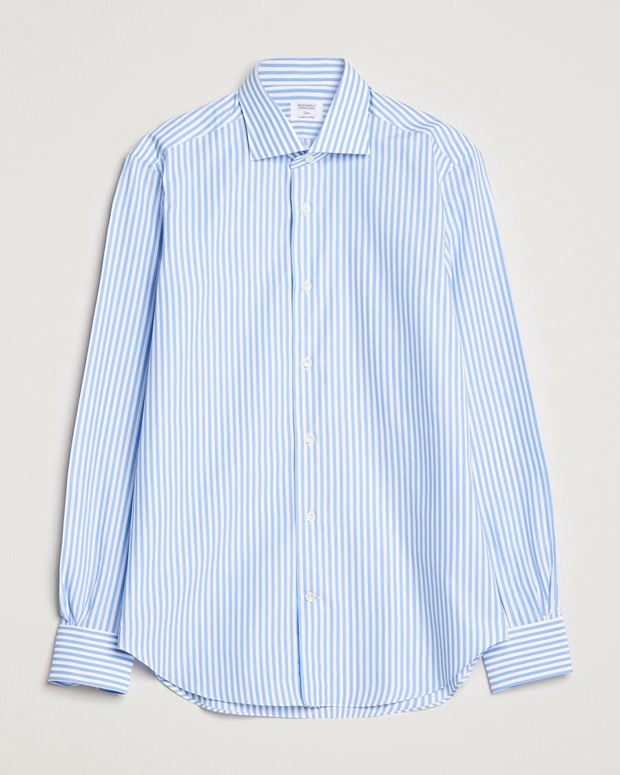 Heren | Overhemden | Mazzarelli | Soft Cotton Cut Away Shirt Blue Stripe