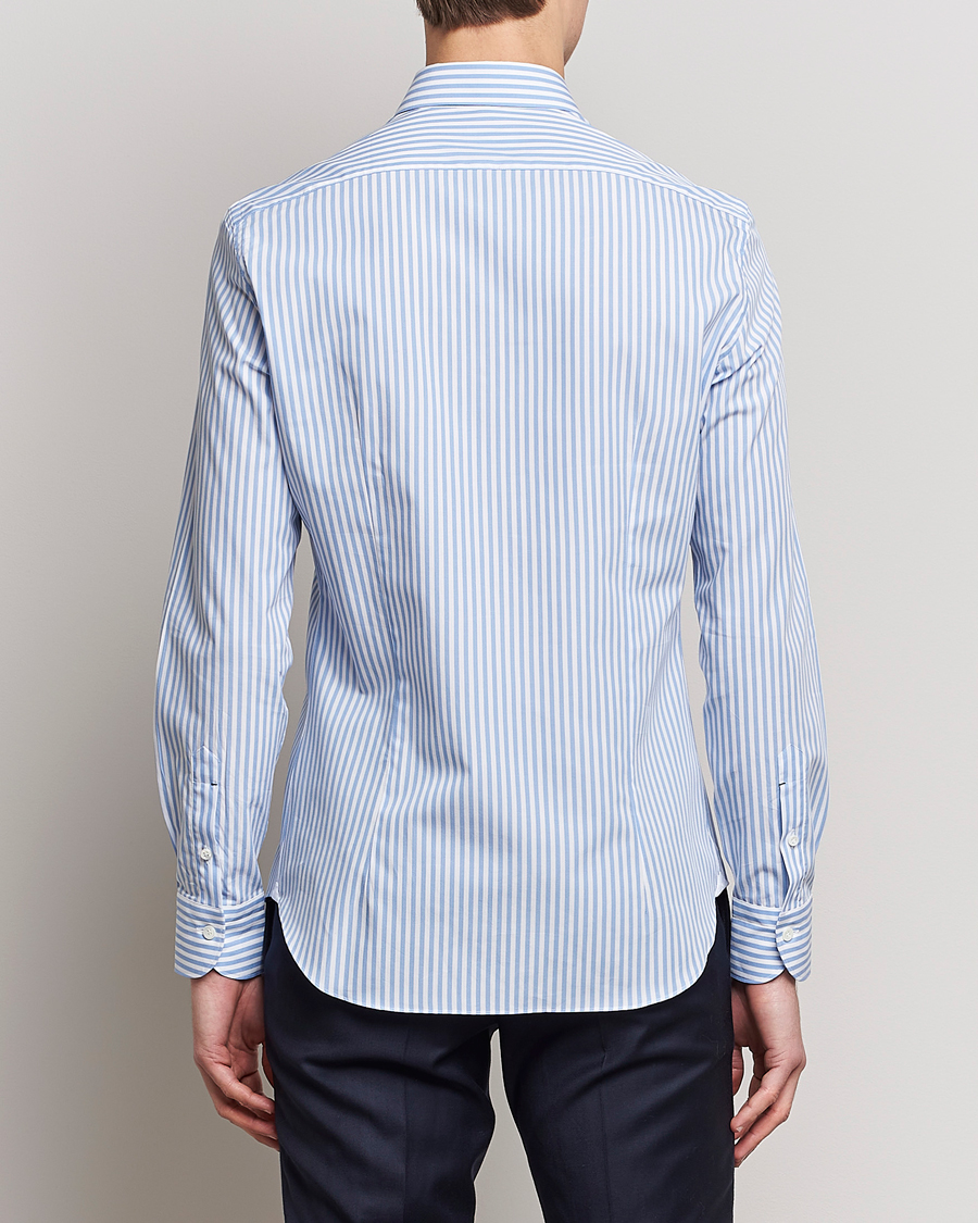 Heren | Overhemden | Mazzarelli | Soft Cotton Cut Away Shirt Blue Stripe