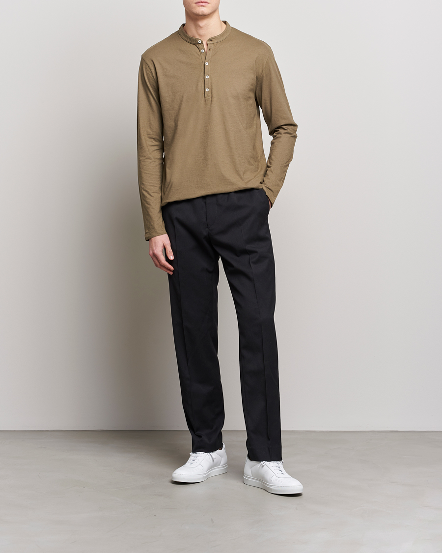 Heren | Truien | Massimo Alba | Hawai Watercolor Henley Green Desert