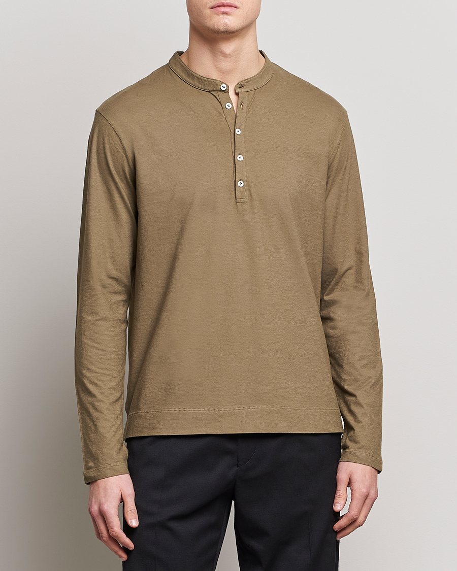 Heren | Truien | Massimo Alba | Hawai Watercolor Henley Green Desert