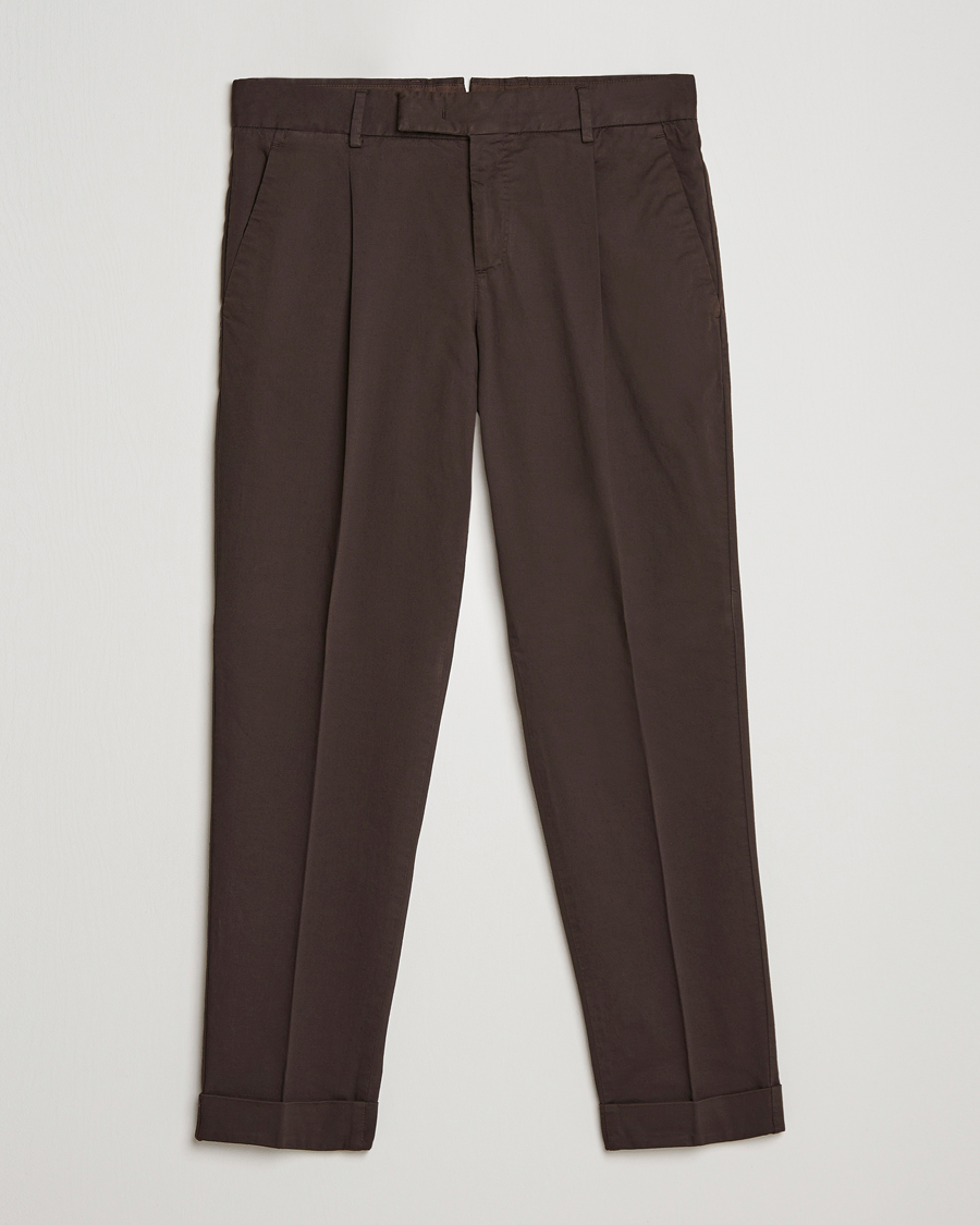 Heren | Broeken | PT01 | Slim Fit Pleated Linen Blend Trousers Chocolate