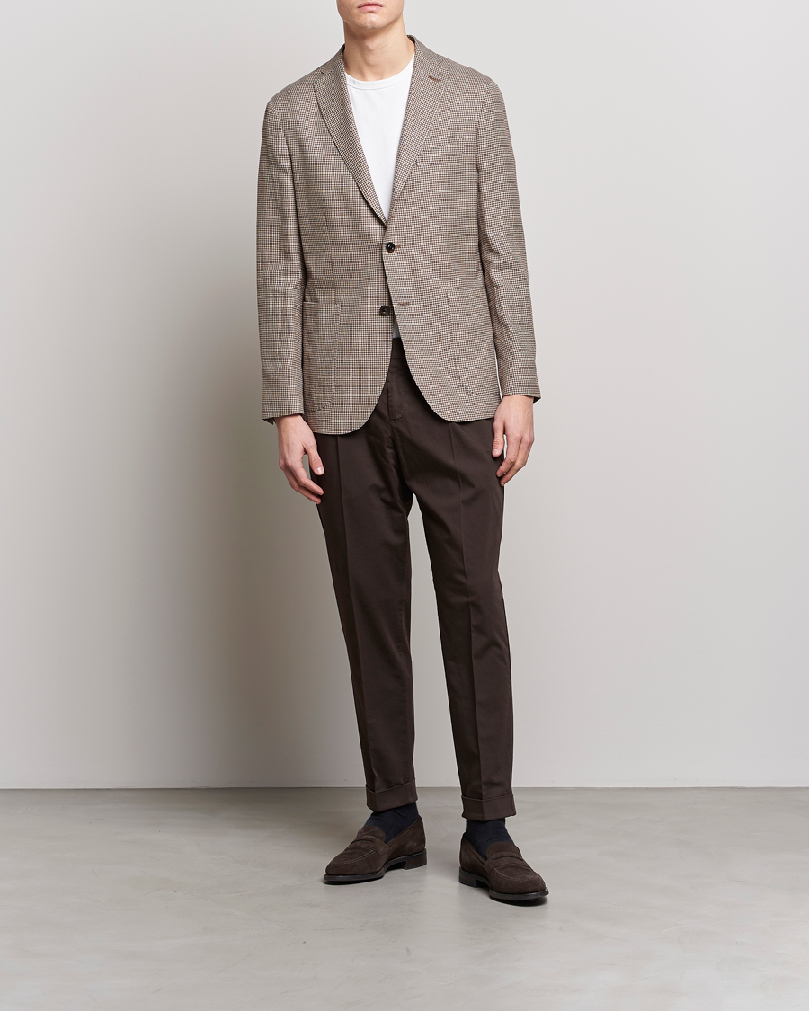 Heren | Broeken | PT01 | Slim Fit Pleated Linen Blend Trousers Chocolate