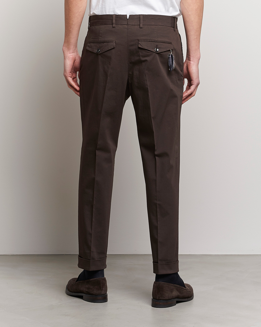 Heren | Broeken | PT01 | Slim Fit Pleated Linen Blend Trousers Chocolate