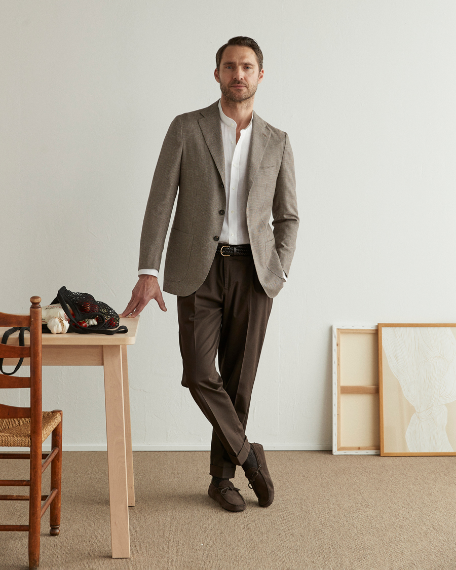 Heren | Broeken | PT01 | Slim Fit Pleated Linen Blend Trousers Chocolate