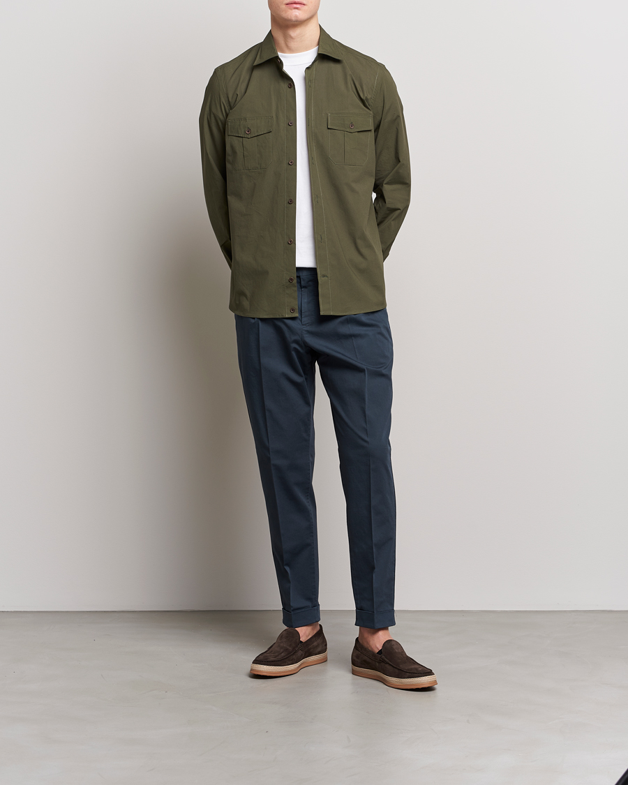 Heren | Broeken | PT01 | Slim Fit Pleated Linen Blend Trousers Navy