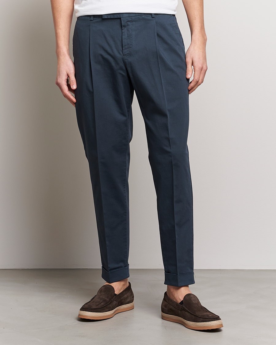 Heren | Broeken | PT01 | Slim Fit Pleated Linen Blend Trousers Navy