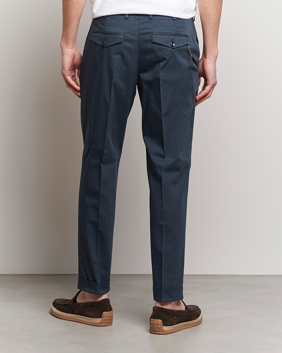 Heren | Broeken | PT01 | Slim Fit Pleated Linen Blend Trousers Navy