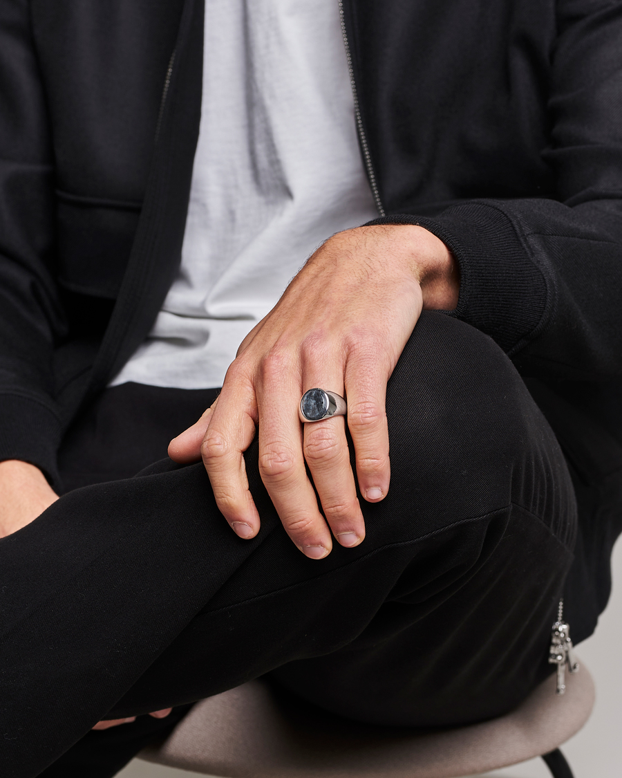 Men | Tom Wood | Tom Wood | Oval Larvikite Ring Silver