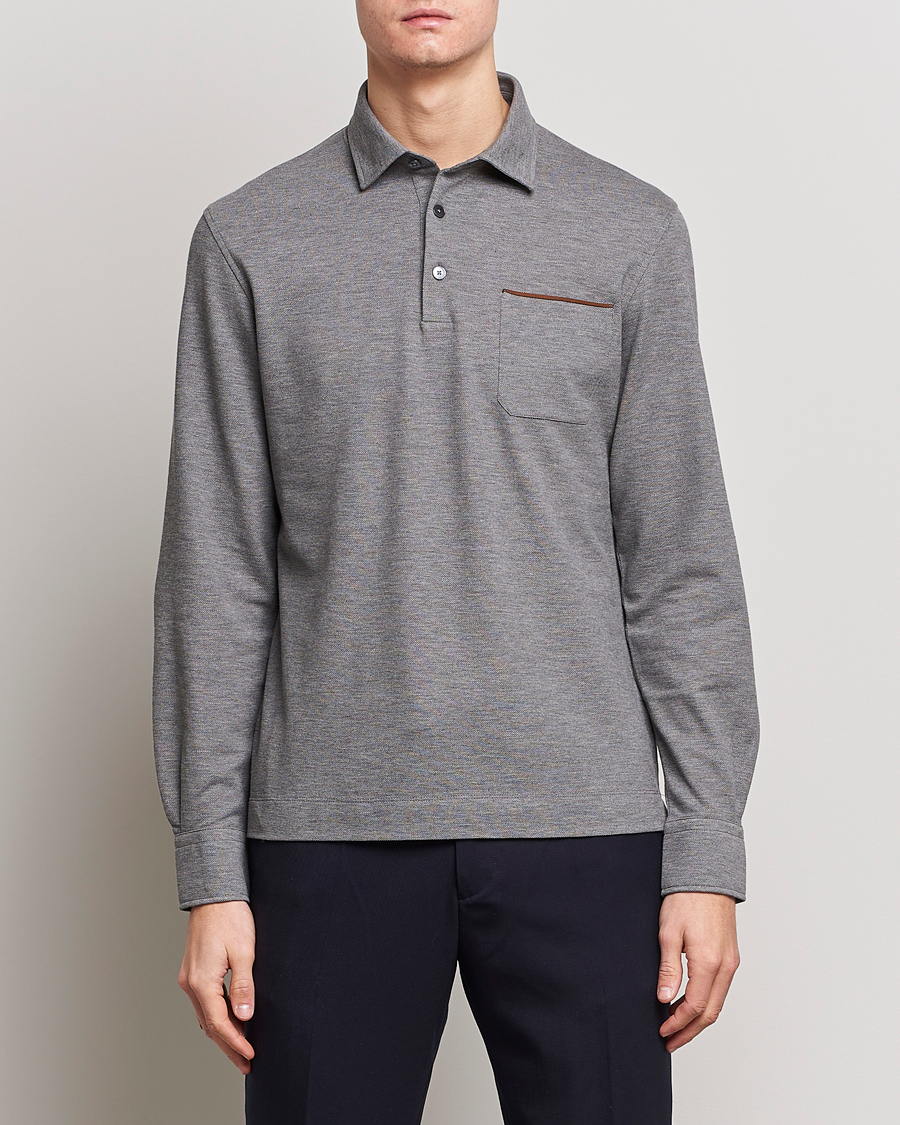 Heren | Zegna | Zegna | Long Sleeve Pocket Polo Heather Grey