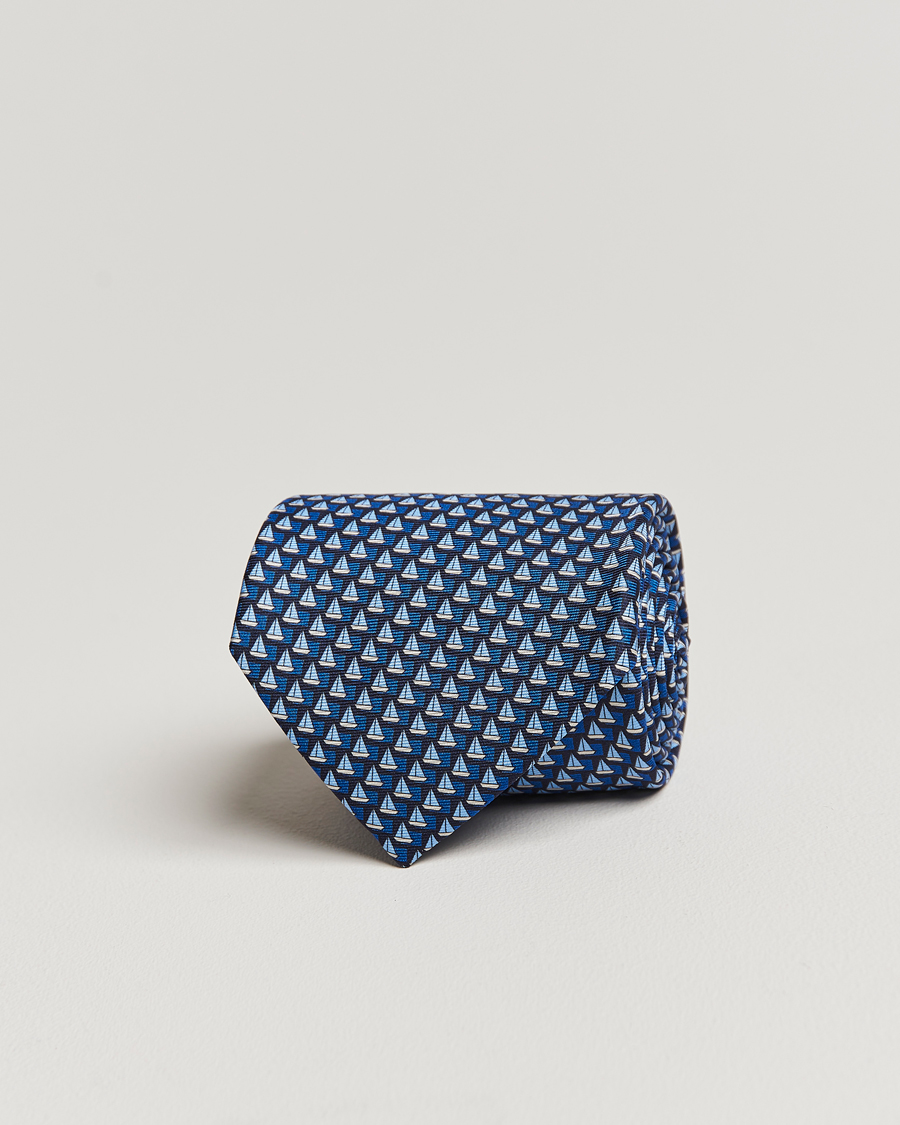 Heren | Zegna Boat Printed Silk Tie Navy | Zegna | Boat Printed Silk Tie Navy