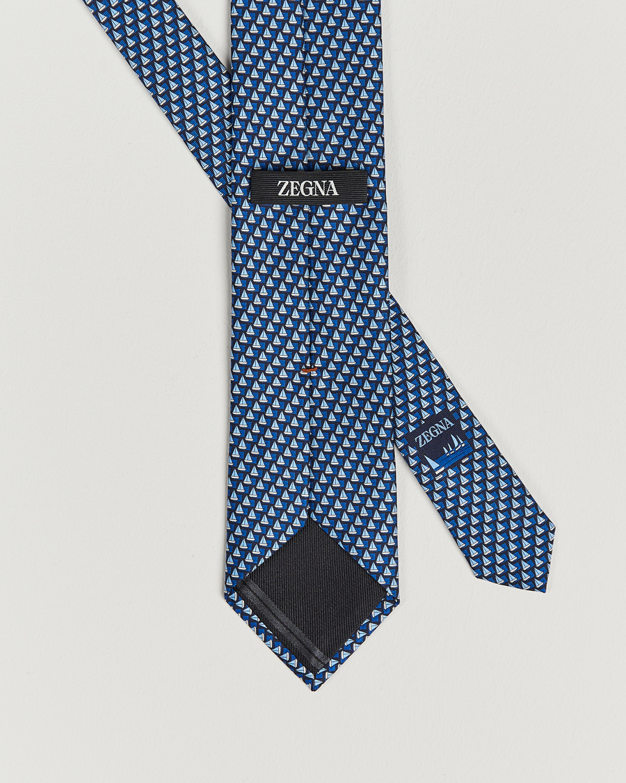 Heren | Zegna Boat Printed Silk Tie Navy | Zegna | Boat Printed Silk Tie Navy