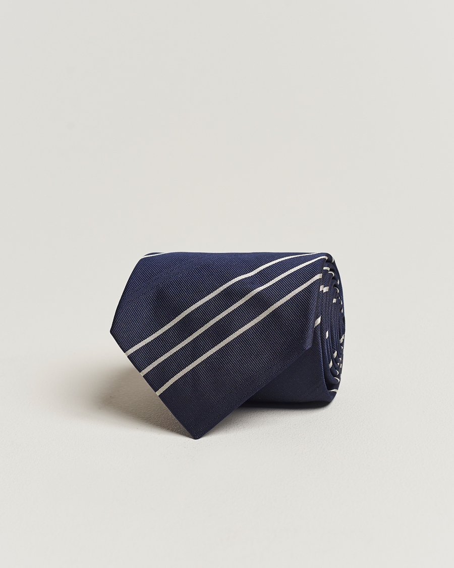 Heren | Ralph Lauren Purple Label Triple Stripe Silk Tie Navy | Ralph Lauren Purple Label | Triple Stripe Silk Tie Navy