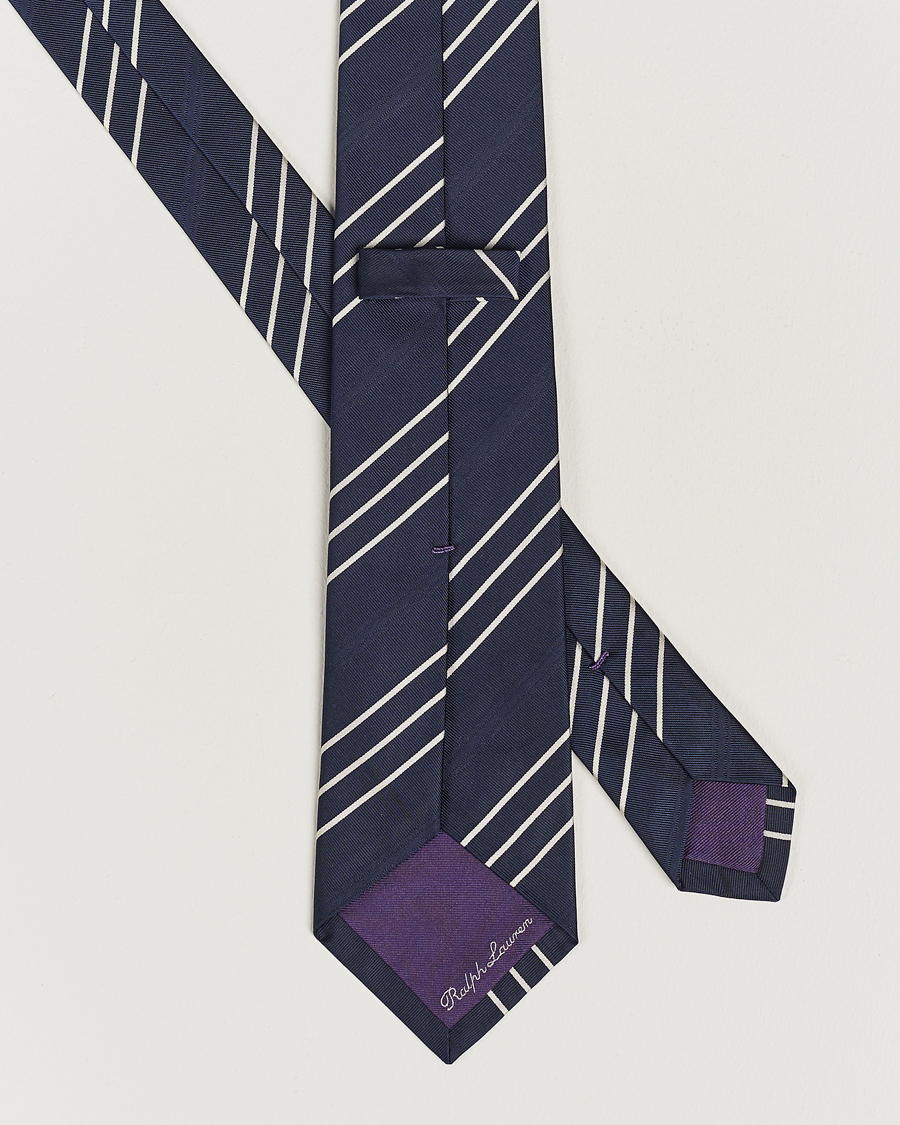Heren | Ralph Lauren Purple Label Triple Stripe Silk Tie Navy | Ralph Lauren Purple Label | Triple Stripe Silk Tie Navy