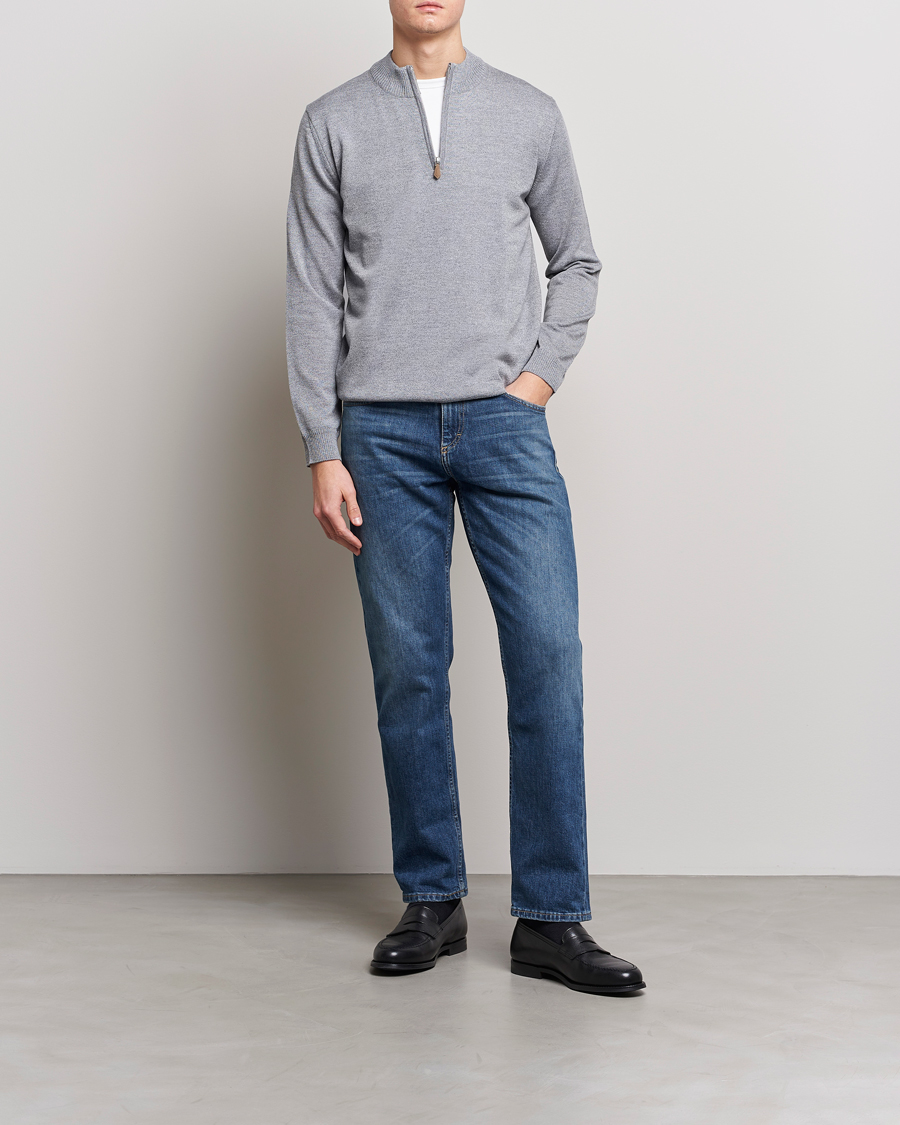 Heren | Truien | Stenströms | Merino Wool Half Zip Grey Mouliné