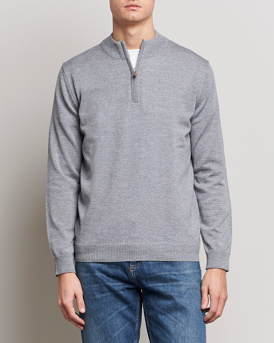 Heren | Truien | Stenströms | Merino Wool Half Zip Grey Mouliné