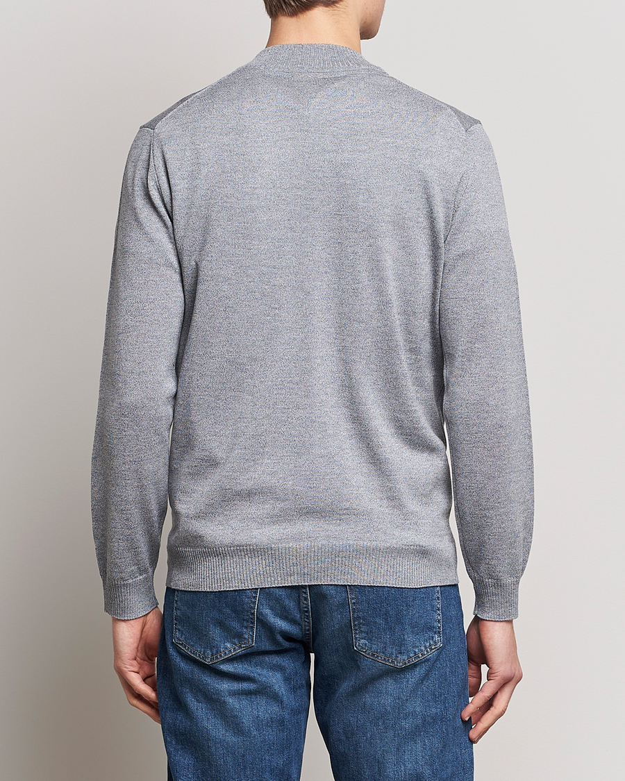 Heren | Truien | Stenströms | Merino Wool Half Zip Grey Mouliné