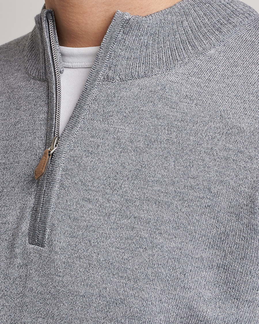 Heren | Truien | Stenströms | Merino Wool Half Zip Grey Mouliné