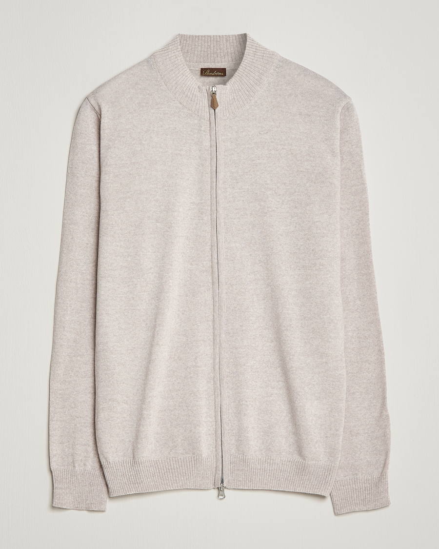 Heren | Truien | Stenströms | Merino Wool Full Zip Beige