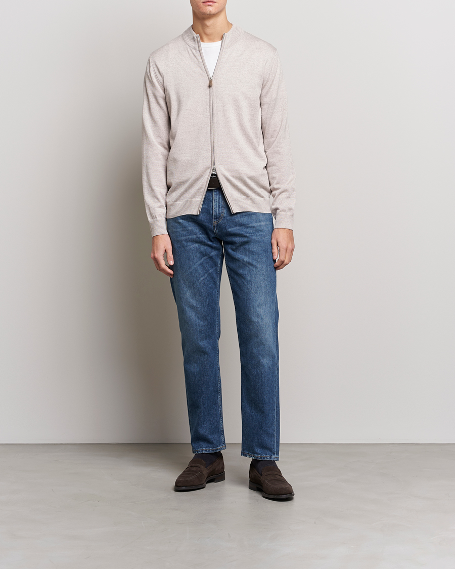 Heren | Truien | Stenströms | Merino Wool Full Zip Beige