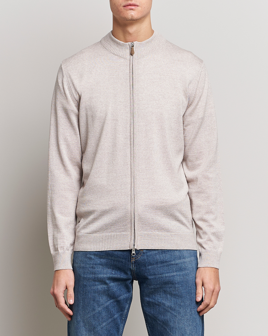 Heren | Truien | Stenströms | Merino Wool Full Zip Beige