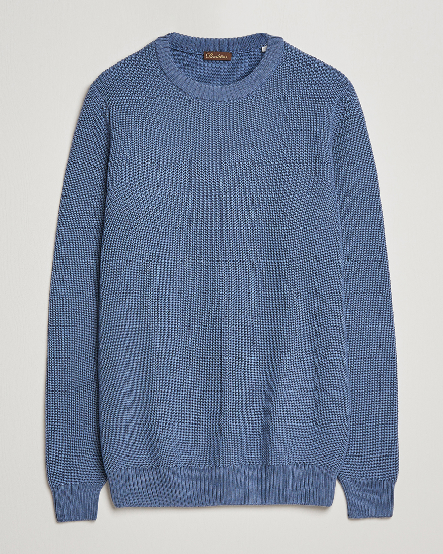 Heren | Truien | Stenströms | Merino Heavy Knitted Crew Neck Petrol Blue