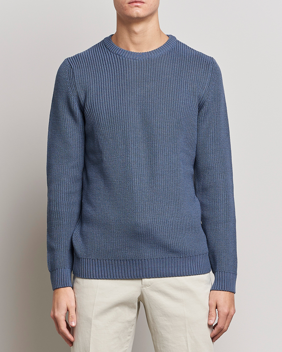 Heren | Truien | Stenströms | Merino Heavy Knitted Crew Neck Petrol Blue