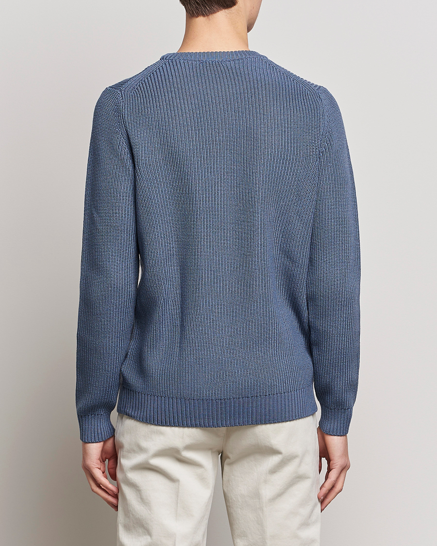 Heren | Truien | Stenströms | Merino Heavy Knitted Crew Neck Petrol Blue