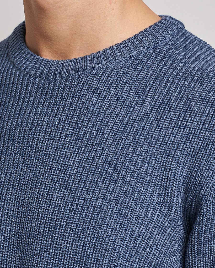 Heren | Truien | Stenströms | Merino Heavy Knitted Crew Neck Petrol Blue